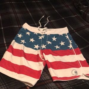 American Flag BillaBong Swim Trunks